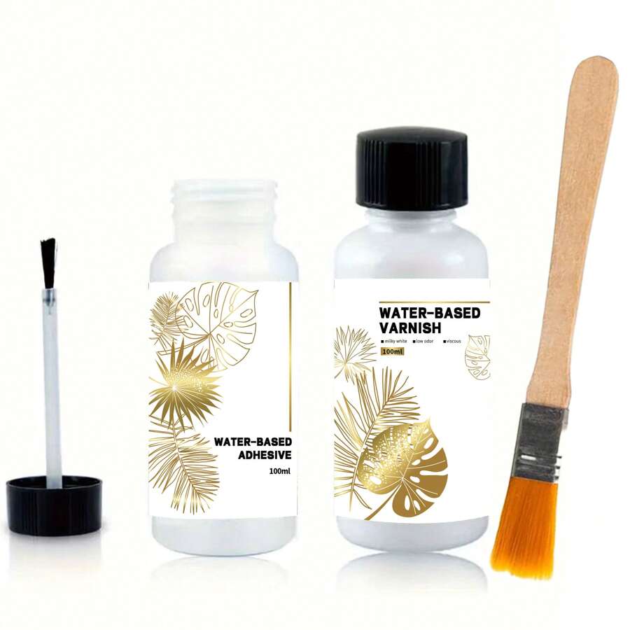 50ML/100ML/ Golden Foil Adhesive Kit - Water-Based Metallic Glue With Brush For Crafts, Painting & Art Projects - Gold - View 1