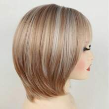 Peluca de cabello sintético resistente al calor con raíces negras y rubio bob corto para mujer - Pelo sintético recto con aspecto y sensación natural