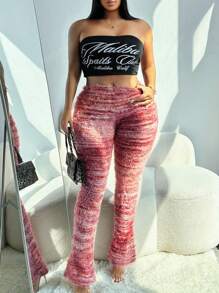 Leggings de felpa a rayas tejidos, aptos para otoño/invierno