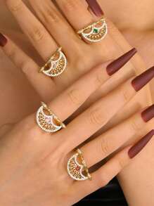 1pc Luxury Eid Metallic Gold-Tone Hollow Clasp Adjustable Women's Fashion Party/Holiday Accessory With Zirconia Stones