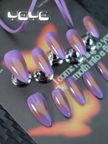 Nâng tầm phong cách của bạn với bộ 10 móng tay giả phủ toàn bộ hiện đại màu tím nâu gradient hạnh nhân thanh lịch tối giản bí ẩn tím và nâu Bắc Âu màu trơn Y2K phủ toàn bộ móng tay bằng acrylic dùng để dán hàng ngày cho phụ nữ và trẻ em gái kèm theo 1 dũa móng tay mini và 1 tờ keo dán - Màu tím - Xem 4