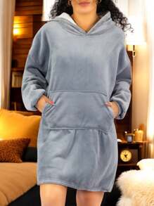 Nightgown For Women, Sherpa Pajamas, Ladies' Robes, Maxi Blouse, Fleece Sweatshirt - 灰色 - 查看 4