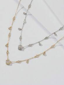 1 件真正的 925 纯银颈链 O 型链，带 4A 闪亮方形和椭圆形锆石装饰，适合女性、女孩和妈妈日常佩戴、生日派对圣诞节和情侣装 - 銀色 - 查看 3