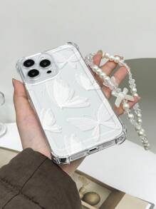 1pc Reinforced TPU Bumper Butterfly Print Shockproof Phone Case With Gorgeous Lanyard, Compatible With Iphone 11 12 13 14 11Pro Max 12Pro Max 13Pro Max 14Pro Max XR 15 15Pro 15Pro Max, Series