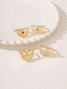 1pc Luxury Eid Metallic Gold-Tone Hollow Clasp Adjustable Women's Fashion Party/Holiday Accessory With Zirconia Stones