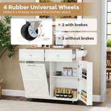 Rolling Kitchen Island Kitchen Island Cart With Drop Leaf Trash Can Cabinet Black/White - 白色 - 查看 7