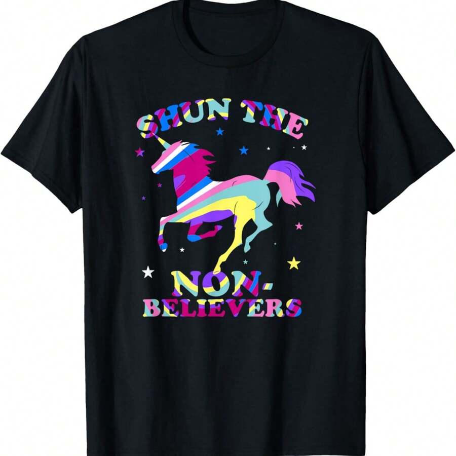 Trendy Shun The Non-Believers Unicorn T-Shirt - Black - View 1