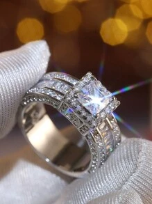 1pc Sparkling Square Zirconia Ring Ladies Jewelry For Women 925 Sterling Silver Single Ring Fine Jewelry For Girls Birthday Prom Party Gifts
