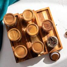 Barattolo di vetro rotondo con coperchio in legno di palo rosa, barattolo per conservare spezie/cumino da cucina