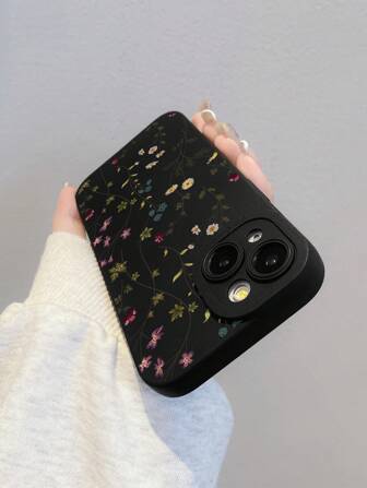 Ditsy Floral Phone Case, Small Flower Print Phone Case, Lens Protection Black Print Phone Case, Compatible With IPhone Case & Galaxy Case