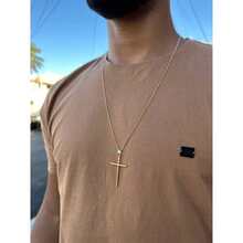 Colar Pingente Cruz Masculino Banhada em Prata - Antialérgica - Dourado - Visão 3