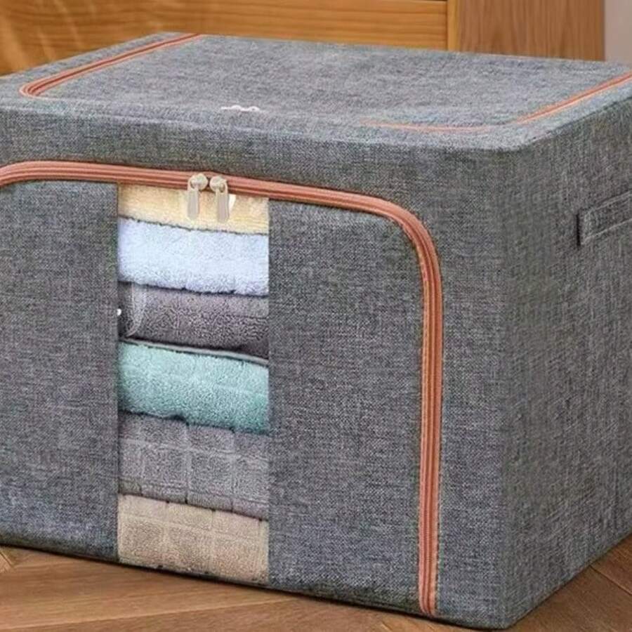 Cotton And Linen Clothing Storage Box, Household Folding Fabric, Steel Frame Box, Moisture-Proof And Dust-Proof Quilt Storage Box, Finishing Box