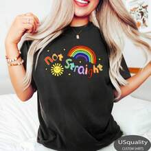 Not Straight Rainbow Tshirt, LGBQT Shirt, Pride Month T-Shirt, LGBT Tee, Gay Pride  Tshirt, Unisex, Rainbow Tee, Retro Gay Shirt - 黑色 - 查看 1