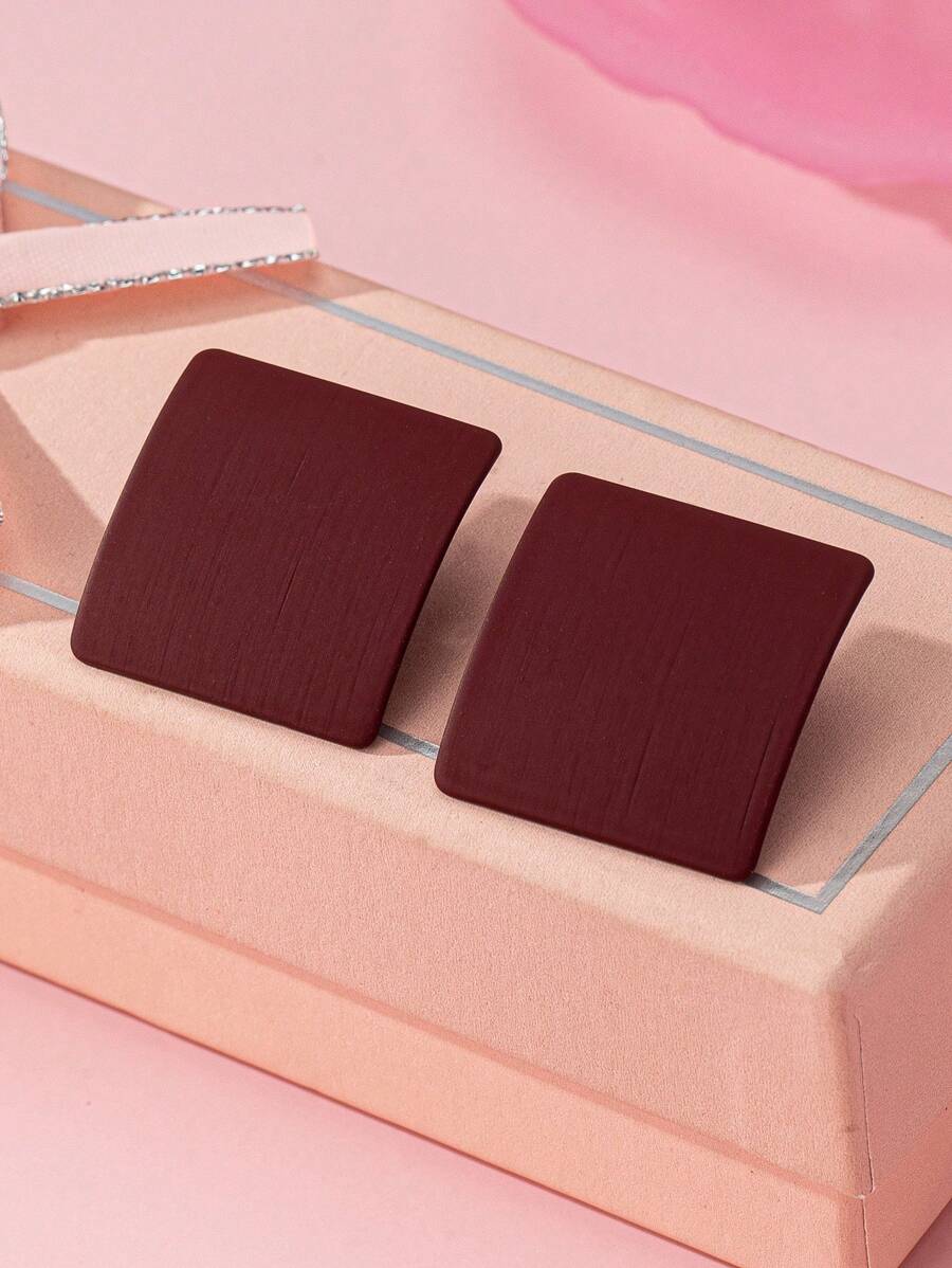 1 Pair Fashionable Simple Geometric Stud Earrings - Burgundy - View 1