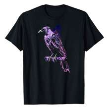 Mystical Raven Black Crow Bird Illustration T-Shirt,220g Pure Cotton Single-Sided Printed Round Neck Short Sleeved Shirt.