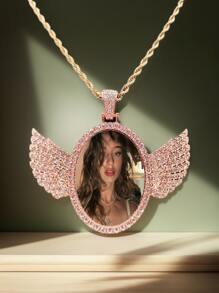 Personalized Rhinestone Studded Angel Wings Photo Necklace | Custom Photo Necklace | Hip Hop Photo Pendant | Iced Custom Round Photo Pendant,Gold,Silver,Stylish,Colorful,Vintage,Unisex,Hipster,Simple,Casual,Custom,Personalized,Unique,Ideal Gifts For Him,Ideal Gifts For Her,Her,Boyfriend,Girlfriend,Dad,Mom,Family,Friends,For Anniversaries,For Birthdays,For Graduation,For Prom,For Party,Jewelry Women,Elegant Outfit,Delicate Romance,Silver Stylish - Multicolor - View 11