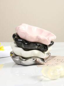 1pc Ceramic Leaf-Shaped Soap Dish, 4 Colors Available, Suitable For Home, Hotel, Dorm Bathroom Soap Holder - Multicolor - View 2