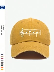 Stylish Musical Baseball Cap, Music Notes Printed Casual Trucker Hat, Unisex Hip Hop Guitar Party Sun Hat For Men And Women, Comfortable Breathable Adjustable Vintage Curved Brim Hat, Suitable For Daily Casual, Outdoor, Beach, Hunting, Fishing, Music Festival, Easter, Father's Day, Mother's Day And Friends, All-Season Accessory