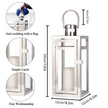 Stainless Steel Decorative Lantern 12'' High Metal Candle Holder Outdoor Candle Lantern With Tempered Panels For Christmas Home Decor Living Room Parties Events Tabletop Indoor Outdoor