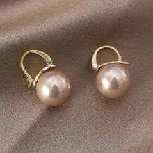 1 Pair Pretty Faux Pearl Pendant Hoop Earrings Zinc Alloy Jewelry Vintage Elegant Style For Women Daily Casual