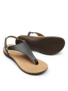 Women's Flat Sandals, Walking Sandals With Arch Support 0.78-Inch Heel Comfortable Soft Cushion Summer T-Strap Casual Thong Sandals Shoes - Xám - Xem 8