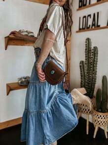 Women Summer Denim Skirt Casual Solid Color Ruffled Hem High Waist A-Line Jeans Skirt For Club Streetwear - Blue - View 4