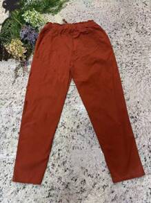 Women's Plusd Pants In Stretch Twill Fabric With Drawstring Design - 黏土紅 - 查看 2