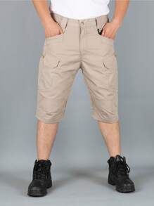 Men's Tactical Cargo Shorts - Summer Quick Dry Workout Shorts With Multi-Pockets, 100% Polyester, Non-Stretch Fabric - Màu Khaki - Xem 4