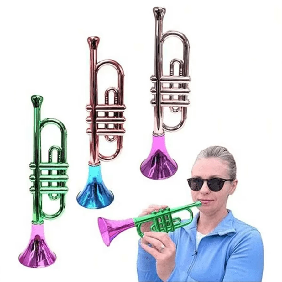 1 pieza de trompeta de plástico metálico para niños de color aleatorio, juguete musical de instrumento de viento educativo, con gran demanda - Multicolor - Ver 1