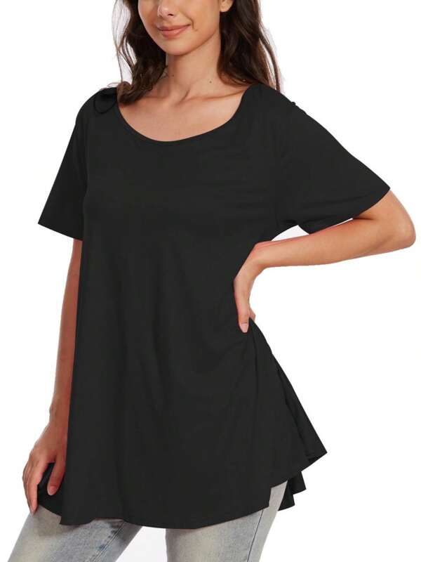 HIGHFINE Women's Plus Size Short Sleeve Casual Summer Crew Neck Shirt Leggings Tunic Tunics
