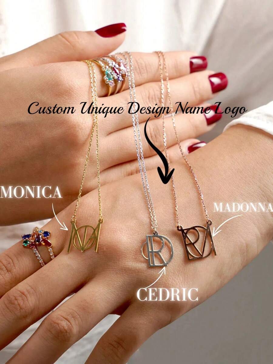 Unique Design Name Logo Necklace Custom Logo Handmade Name Necklace Personalized Name Stainless Steel Jewelry Mom's Gift - As Shown - View 1