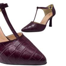 Mozione Women's Crocodile Pumps With 8cm Cup Heel 197 - 紅木色 - 查看 8