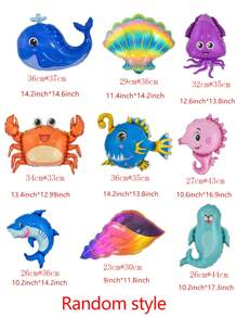 9 Peças Balão em Forma de Vida Marinha, Balão Decorativo de Animal Cartoon para Festa de Aniversário - Multicolorido - Visão 4