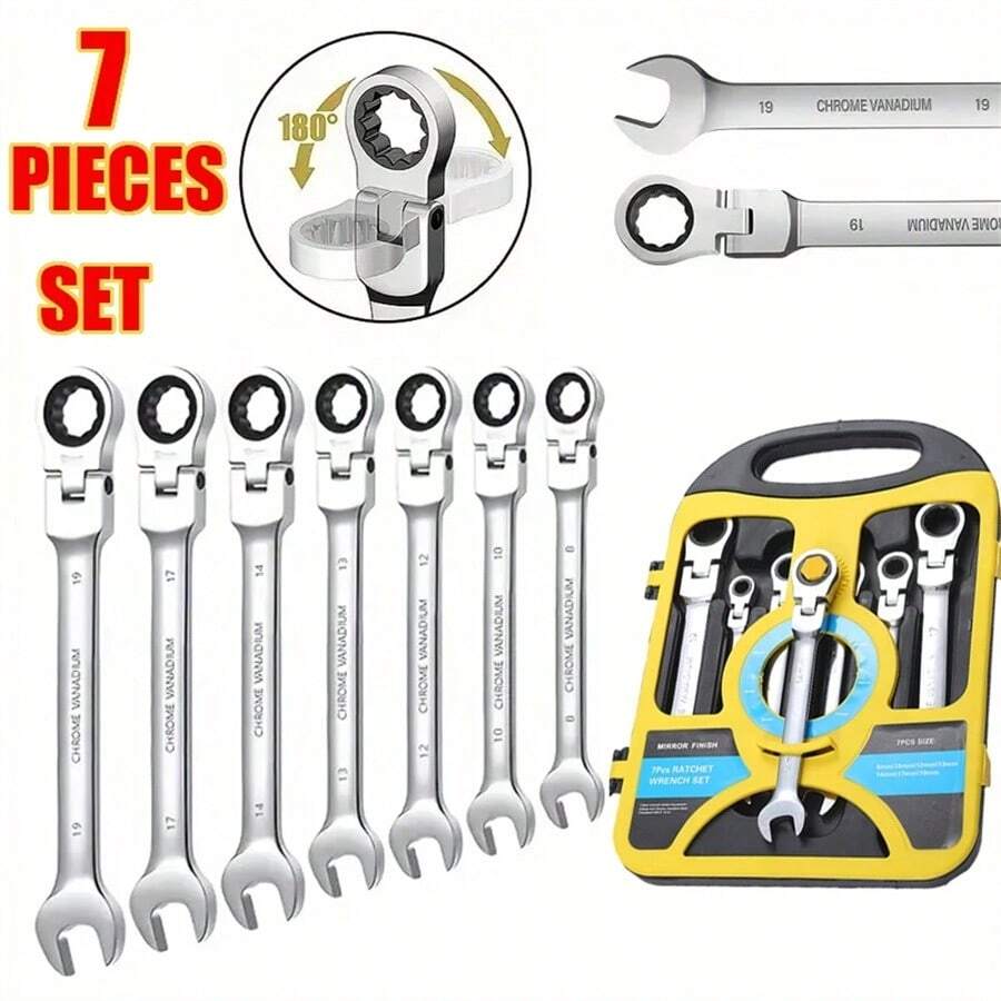 7 Pieces Adjustable Double Head Wrench Kit Professional Ratchet ...