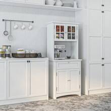 HOMCOM HOMCOM Aparador Alacena de Cocina Mueble Auxiliar para Microondas con 2 Armarios y Cajón 68,6x40x164 cm Blanco