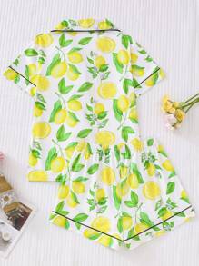 2 piezas Conjunto de pijama con estampado de melocotón para mujer, top cómodo de manga corta con cuello y pantalones cortos sueltos, hermoso y elegante ropa de dormir para uso en casa/exterior casual, adecuado para primavera/verano, vacaciones y fiestas