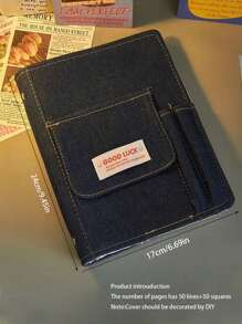 1 件装海军蓝牛仔布 Y2K 风格布面日记本，适合女孩的美学复古美式布面纹理素描本 - 彩色 - 查看 2