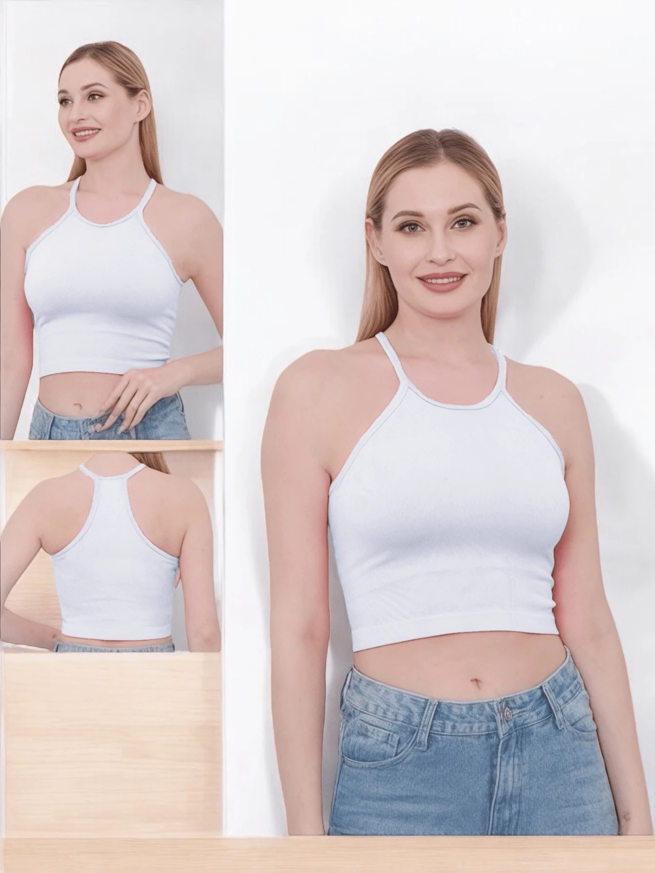 Unicolor Halter Top.  Elastic Fabric. - 白色 - 查看 1