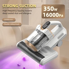 Aspiradora de colchones, 16Kpa 350W Potente succión de cama con rotación dual de cepillo mín. y filtro HEPA, con tecnología de calefacción y ultrasónica, con cable