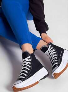 All Star Tractor Platform Heel Sneakers On - Black and White - View 4