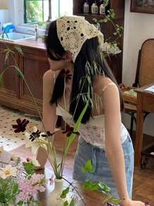 1 件韩国甜美辣椒钩针镂空三角围巾，可爱领带头带，适合旅行（手工编织草莓叶，数量随机）头巾头巾发巾，头巾秋冬发带发饰，适合女士度假装扮 - 彩色 - 查看 10