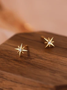 Star Zirconia Small Piercing Stud Earring 925 Sterling Silver Fine Jewelry Chic Zirconia Star Shape Earrings