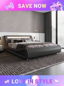 Allewie Full/Queen/King Size LED Platform Bed Frame With Adjustable Headboard, No Box Spring Need, Easy Assembly, Faux Leather In Black/Grey/White And Black * Bed Frame Queen Queen Bed Frame Bed Frame Full Full Size Bed Frame King Size Bed Frame Twin Bed Frame Room Decor Home Decor Christmas Decor Bedroom Decor Valentine Day Decor Storage Living Room Decor Furniture House Decor - 灰色 - 查看 1