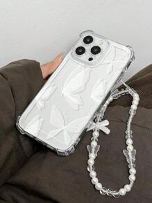 1pc Reinforced TPU Bumper Butterfly Print Shockproof Phone Case With Gorgeous Lanyard, Compatible With Iphone 11 12 13 14 11Pro Max 12Pro Max 13Pro Max 14Pro Max XR 15 15Pro 15Pro Max, Series