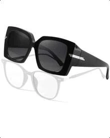 HYCHIC Over Glasses Sunglasses For Women Polarized UV400 Protection Big Large Square Chunky Fitover Shades - 亮黑*灰 - 查看 1