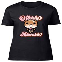 Otter-Ly Adorable Otter Animal Fitted Womens Ladies T Shirt Gift - 黑色 - 查看 1