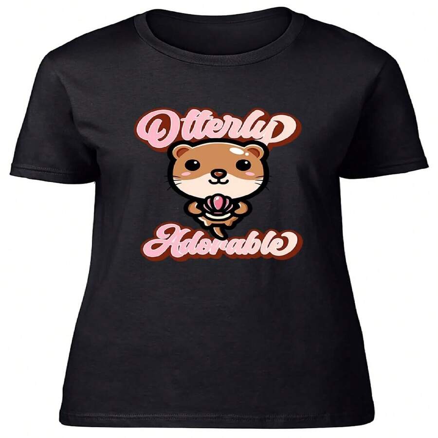 Otter-Ly Adorable Otter Animal Fitted Womens Ladies T Shirt Gift - 黑色 - 查看 1
