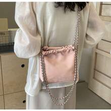 2025 New Bag Women's Niche Light Luxury Pleated Cloud Bag Chain Messenger Bag Fashionable Versatile Shoulder Bucket Bag - Pink - View 3