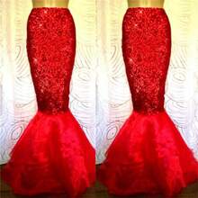 Women's Mermaid Skirt, Costume Lingerie Halloween Cosplay Fancy Sequins Long Tail Dress With Asymmetric Mesh Panel - 紅色 - 查看 2