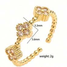 1 件 18K 多层珍珠三叶草锆石不锈钢戒指，优雅女士，适合派对、约会和办公室佩戴 - 四葉草戒指5 - 查看 4